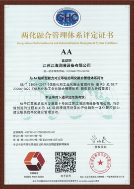 Obtained AA certificate of informatization and industrialization management system evaluation